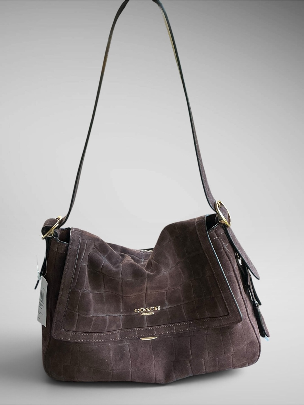Coach Etta Flap Shoulder Bag Maple Croc Embossed Suede CFP69 NWT